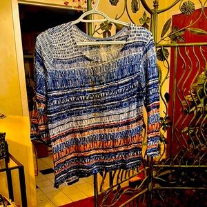 Nic+Zoe blue assymetric  mesh blouse.